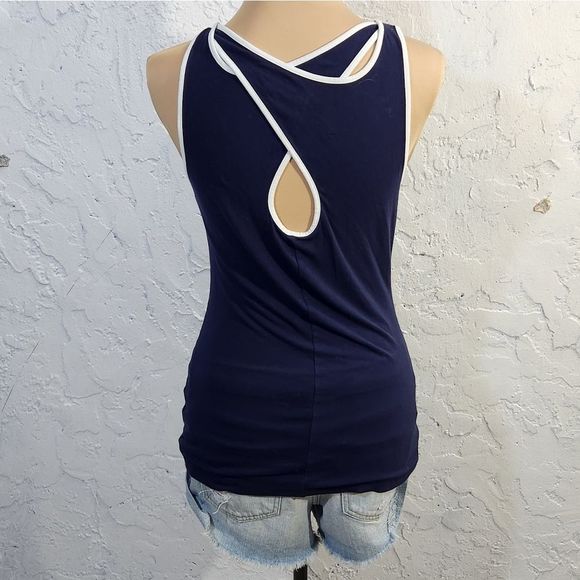4x$25 Banana Republic blue white contrast stretchy minimalistic tank XS - Picture 3 of 9